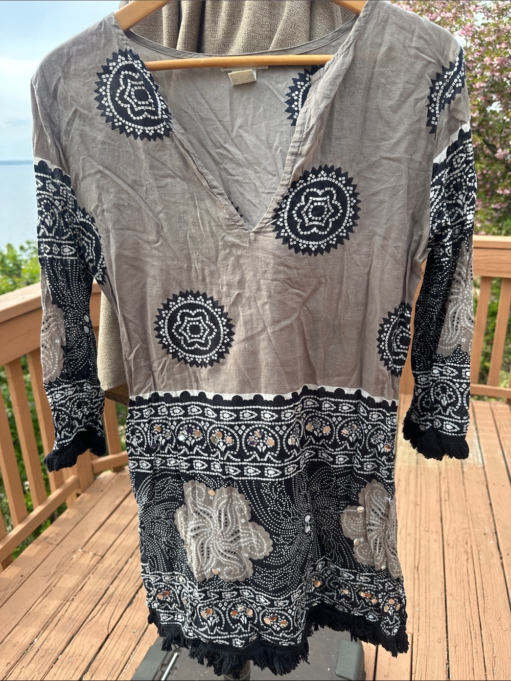 Boho Grey and Black Printed Tunic Dress